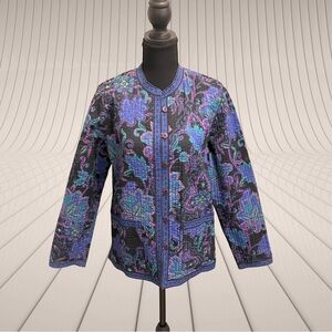 Vintage Reversible Colorful Boho Quilted Jacket with Floral Pattern Size M